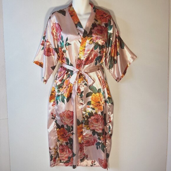 Kimono Robe OSFM Pink floral silky Gift Sexy Essential Lingerie Feminine Romanti - Picture 1 of 5